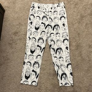 White Pants with Line-Art Faces all over